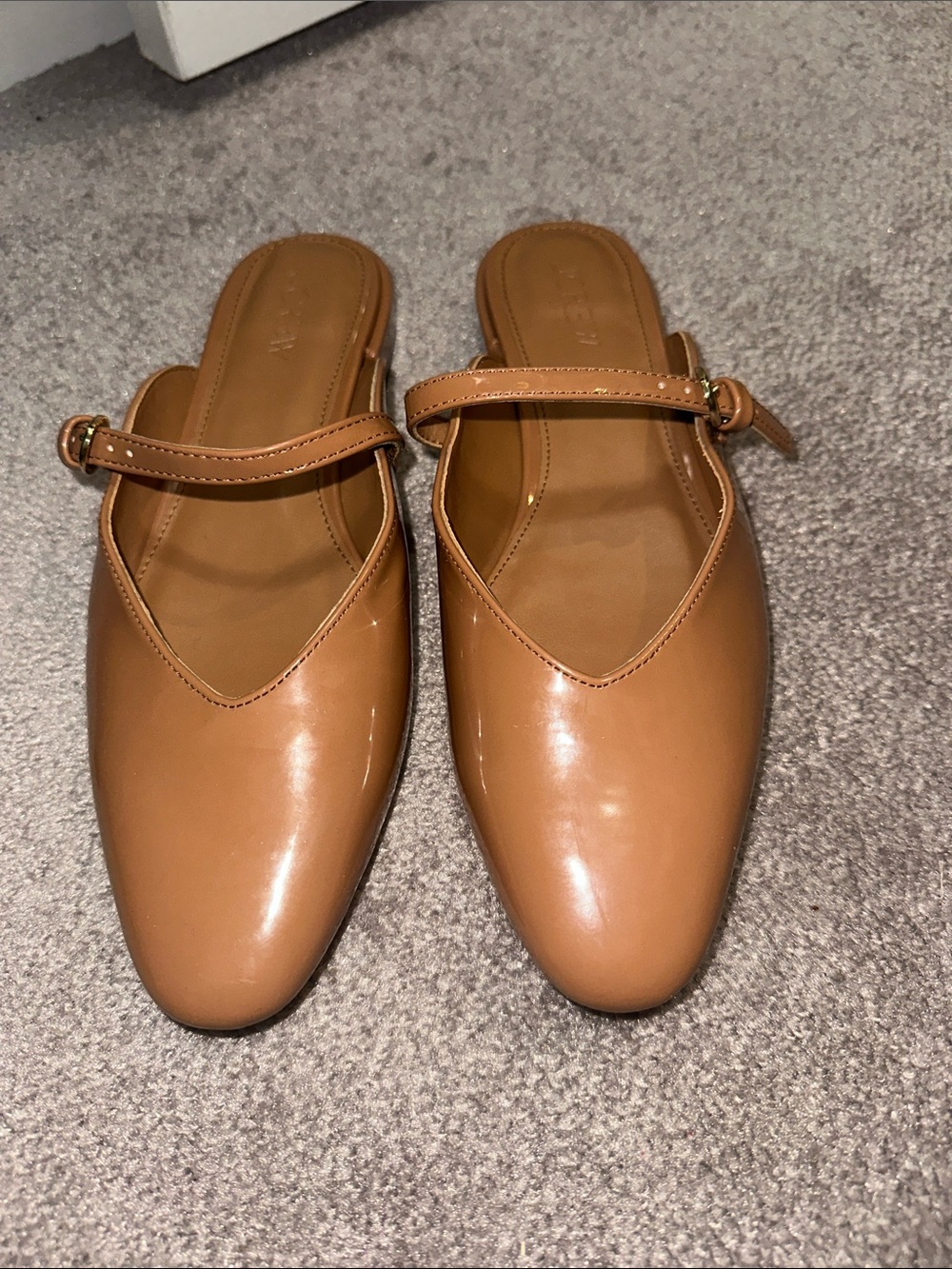 J. Crew Cognac Brown Mary Jane Leather Mules